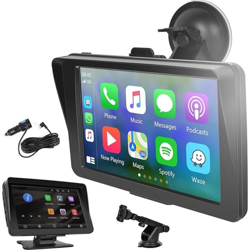 Hodozzy Wireless Carplay Android Car Portable Screen, 7 Inch Touchscreen with AirPlay/Mirror Link, Car Multimedia Player, Bluetooth Display, Car Radio Receiver, FM AUX TF, Portable Car Radio
