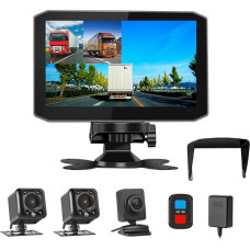 VSYSTO WiFi 3CH Truck Dash Cam, 7 Inch Monitor HD 1080P Front Camera, Left & Right Infrared Night Vision Rear View Mirror Cameras, Backup Camera for RV Semi Trailer Van Tractor Car, GPS