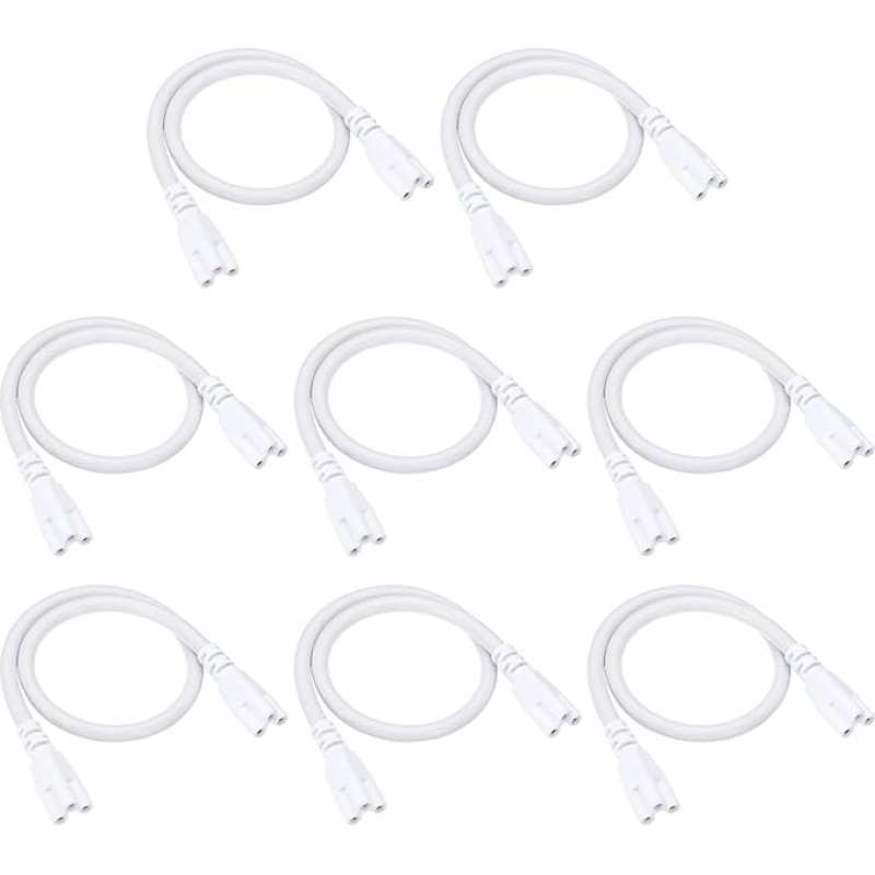 PATIKIL 0,4 m / 1,3 pėdos T5 T8 LED lempučių prijungimo kabelis, 8 pakuotės LED dvigubo galo 3 kontaktų kabelio jungties prailginimo kabelis, skirtas LED integruotiems vamzdžiams, baltas