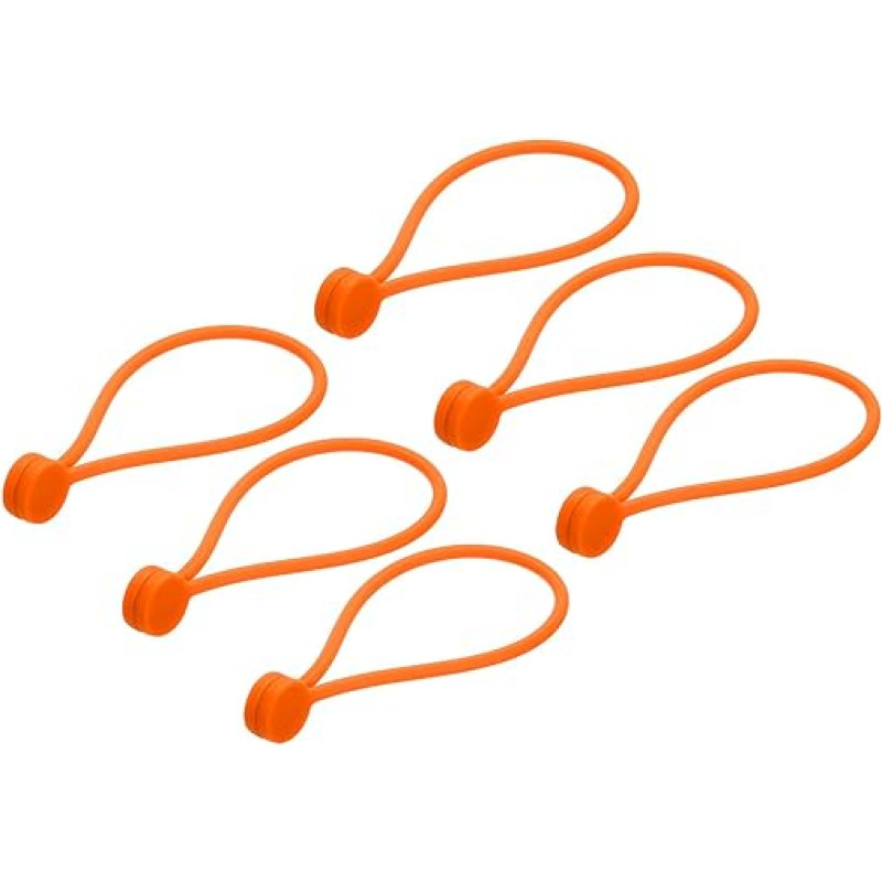 sourcing map Magnetic Cable Clips 7.5 x 0.5 Inch Orange Magnetic Cable Ties Reusable for Home Kitchen Office Pack of 6