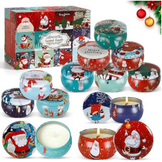 Christmas Scented Candles Gift, 12 Pieces, Aromatherapy Candles, Natural Soy Wax Scented Candles Set for Women, Candle Gift Set, Meditation Gifts, Holiday Christmas Gifts for Her