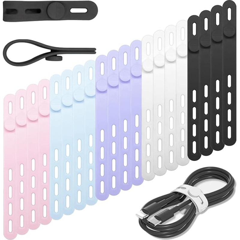 20 Stück Silikon-Kabelbinder, bunte Kabel-Organizer, wiederverwendbare Kabelbinder, verstellbare elastische elektrische Kabelhalter, vielseitiger Kabel-Organizer für Zuhause, Büro, Schule