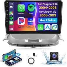 4G 64G podofo 9 colių automobilinis radijo imtuvas su Bluetooth, skirtas Peugeot 206 2004-2008/Citroen C2 2006-2013 Carplay Android automobilinis belaidis, WiFi GPS navigacija HIFI/RDS/FM DSP, 1280 x 720, Android 13 Radijas 2 DIN su AHD