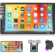 Rimoody Car Radio 2 DIN with Bluetooth Hands-Free System IOS/Android Mirror Link 7 Inch Car Radio Double DIN with Bluetooth FM Radio USB/AUX/TF Steering Wheel Control Reversing Camera