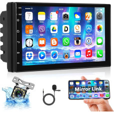 Podofo 2 DIN 7 Inch Car Radio, Android 13 Screen with Bluetooth 1+16G Touchscreen with GPS/Mirrorlink/SWC/FM/RDS/WiFi/USB Radio Receiver + Reversing Camera