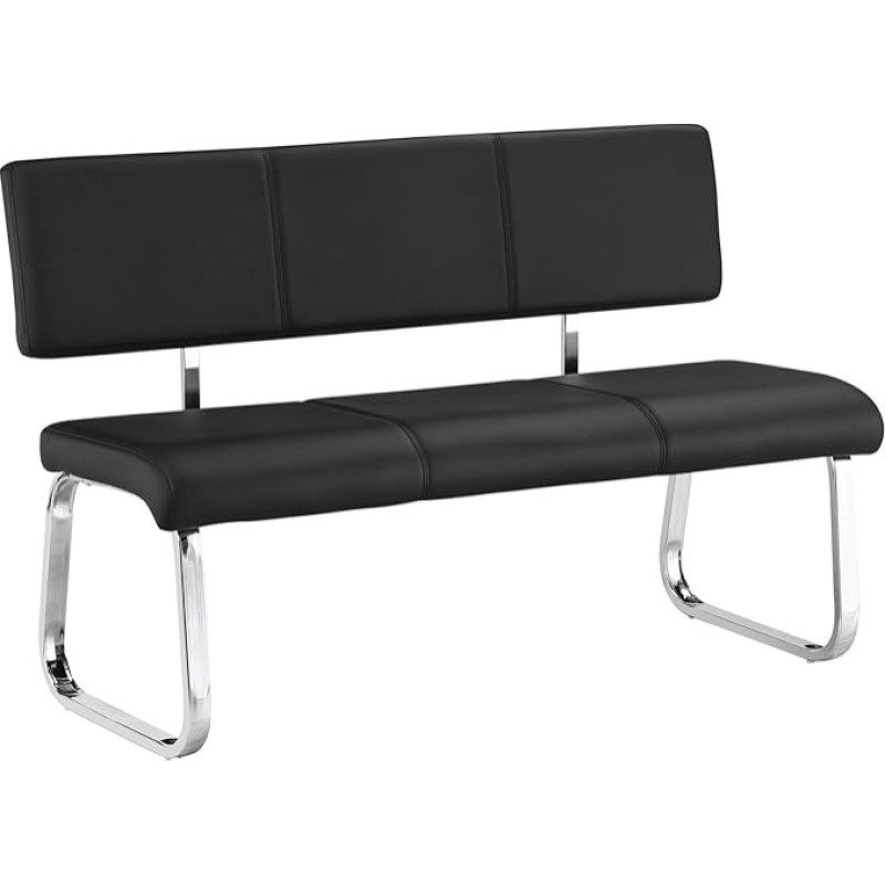 VILAS 3 Seater Dining Bench Black Metal Frame Comfortable Padded Faux Leather Ideal Bench for Dining Room and Kitchen Sturdy Durable Stylish with 3 Seater Chrome Finish Gesture