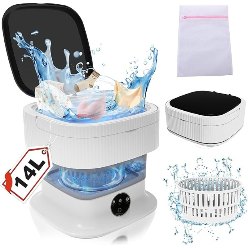 Portable Mini Washing Machine with Spin - 14L 40W Camping Washing Machine Mini Washing Machine Foldable Small Washing Machine Portable Washing Machine Camping Travel (Laundry Bags)