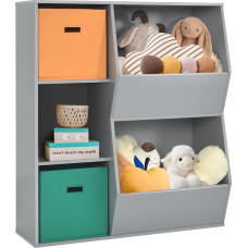 DREAMADE Children's Shelf with 5 Shelves and 2 Fabric Boxes, Storage Shelf, Bookcase for Children, Toy Organiser, Toy Shelf for Children's Room, Playroom and Nursery (Grey, 5 Shelves)