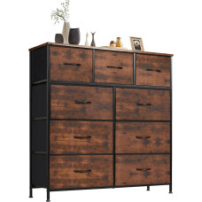 Sweetcrispy Chest of Drawers for Bedroom with 9 Fabric Drawers, High Chest Storage Tower Organizer Units for Wardrobe, Nursery Furniture, Steel Frame, Wooden Top, Lightweight, Fast