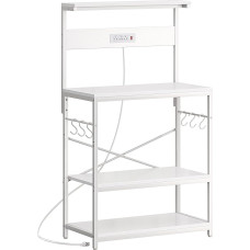 SUPERJARE Baker's Rack with Sockets, Microwave Stand, 80 x 41 cm Larger Desk, Kitchen Shelf with Adjustable Center Shelf, 6 S-shaped Hooks, Coffee Bar Stand, White