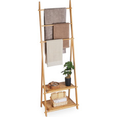 Relaxdays Bamboo Towel Rack, 3 Rails, 2 Shelves, H x D: 153 x 53.5 x 30 cm, Freestanding, Bath Towel Holder, Natural