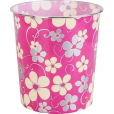BARGAIN4ALL Plastic Basket Waste Bin, Round Rubbish Bin, Rubbish Bin for Home, Office, Bathroom, Kitchen, Trash Can, 7.7L, Pink Flowers