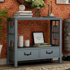 Rustikaler Konsolen-Sofatisch mit 2 unteren Schubladen für Bauernhaus, Wohnzimmer, schmales Design für kleine Räume