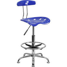 Flash Furniture Vibrant and Chrome Drafting Stool with Tractor Seat, Metal Nautical Blue, 51.44 x 49.53 x 17.78 cm