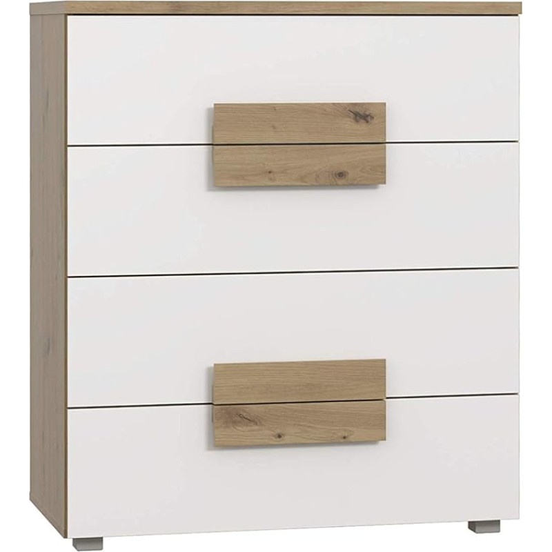FORTE Arkina Chest of Drawers with 4 Drawers, Wood Composite, Artisan Oak + White, 80.2 x 94.9 x 41.3 cm