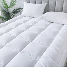 4All Matratzenauflage, 10 cm dick, Gitternähte, gepolsterte Bettauflage, allergikerbeständig, super flauschige Mikrofaser, gefüllt mit 4 Eckbändern (King 152 x 200 cm)