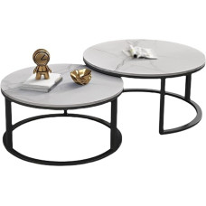 Modernus apvalių kavos staliukų rinkinys su lizdiniais staliukais, lentų viršus, juodo plieno rėmas, idealiai tinka svetainei, namams, biurui ir miegamajam