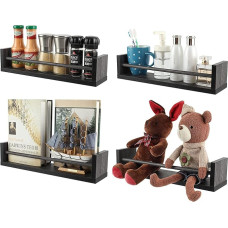 EasyPAG Pack of 4 Wooden Children's Room Shelves, Wall Bookcase, Children's Wall Shelf, Floating Shelves, Spice Racks, Hanging for Living Room, Kitchen, Office, Bathroom, Dark Grey
