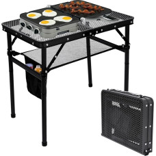 GFTIME Folding Camping Table, 60 x 40 cm, Portable Side Table with Metal Mesh Top, Lightweight Folding Table, Height Adjustable (27/56 cm), Outdoor Picnic Table for Camping, Barbecue, Fishing, Black