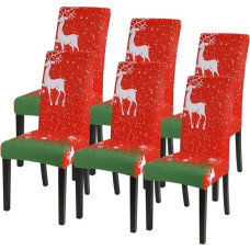 Souarts Xmas Christmas Chair Covers, Set of 1/2/4/6, Stretch Chair Cover, Modern Cover, Decoration Chair Cover, Universal Fit for Dining Room, Party, Banquet (Set of 6, Red)