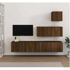 Homgoday TV-Möbel-Set 4 Stück Eiche Braun aus mehrschichtigem Holz, TV-Schrank, niedriger Schrank für TV, Couchtisch, Wohnzimmer, TV-Ständer für TV-Schrank Wohnzimmer
