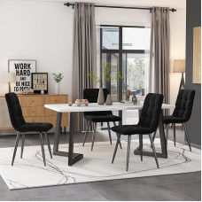 Dalred 117 cm Dining Table with 4 Chairs Set, Rectangular Dining Table, Modern Kitchen Table Set, Dining Room Chair, Velvet Kitchen Chair, Black Table Legs (Black)