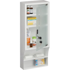 Relaxdays Medicine Cabinet, Glass Door, Lockable, 5 Compartments, HBT 65 x 27 x 12 cm, for Medicines, Hanging Medicine Cabinet, White, Steel, 65 x 27 x 12 cm