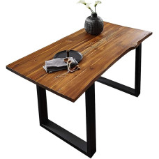SAM Esra valgomojo stalas 120 x 80 cm, medžio masyvo akacijos mediena, konjako spalvos, juodos spalvos stalas su metaliniu rėmu, valgomojo stalas su 26 mm briaunos briauna, tikra briaunos briauna