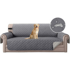 Non-Slip Waterproof Dog Cover Quilted Sofa Slipcover Pets and Kids Furniture Protector with Elastic Straps 3 Seater, Grey