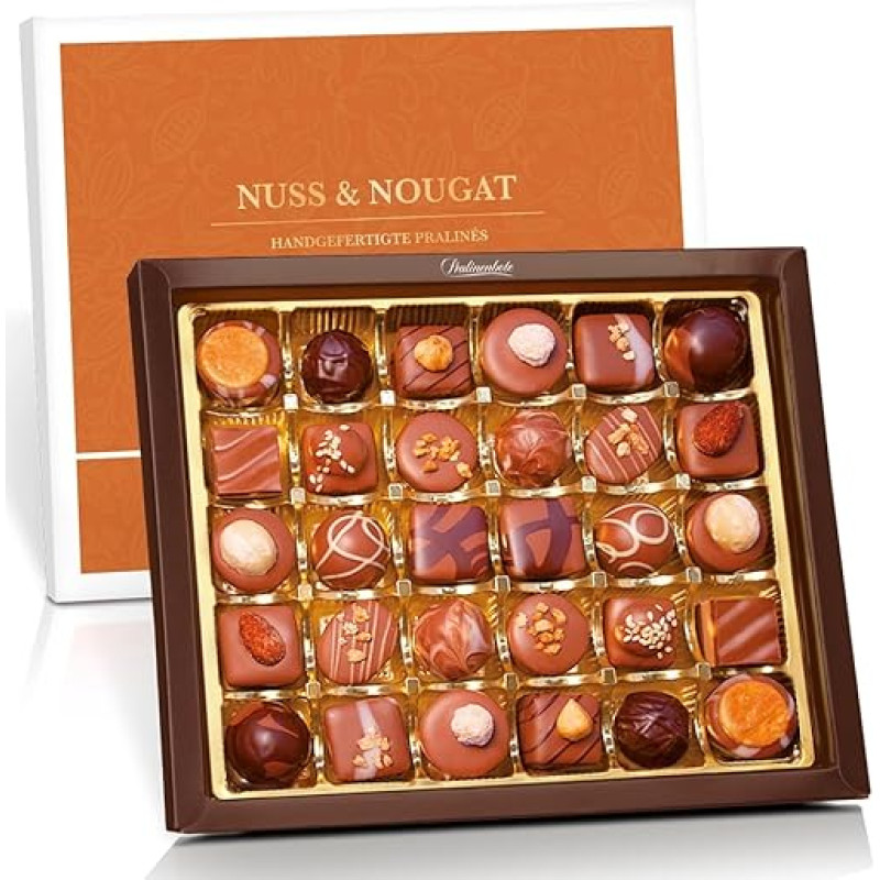 Pralinenbote Genussmanufaktur – 30 Nut & Nougat Pralines, Handmade by German Chocolatiers, the Chocolate Gift without Alcohol