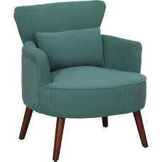 HOMCOM Armchair with Backrest, Rounded Armrests, Padded Lounge Chair with Cord Look, Wooden Legs, for Bedroom, Living Room, up to 120 kg, Dark Green