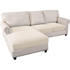 GAMUKAI Stretch Lounge Chaise Couch Cushion Covers for Sectional Sofa L-Shaped Sofa Cover Protective Cover for L-Shaped Sofa (Natural, 3-Seater)