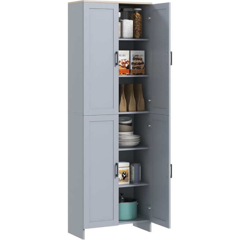 HOMCOM Küchenschrank Küchenbuffet Geschirrschrank Moderner Stil Multi-Stauraummöbel mit 4 Türen und verstellbaren Regalen, 60 x 30 x 170,5 cm, grau