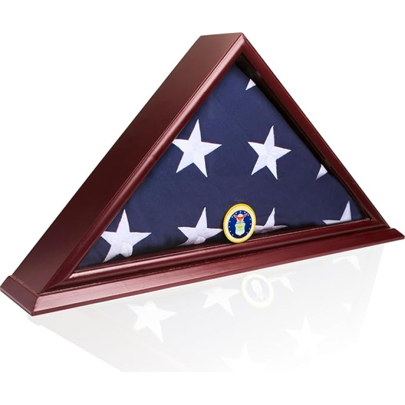 DECOMIL Amerikos veteranų laidotuvių vėliavos rodymo dėklas iš medžio masyvo vyšnių apdailos 5 pėdų ilgio