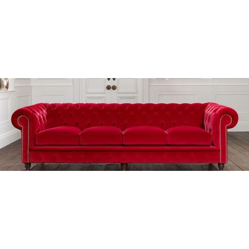 JVmoebel Chesterfield 4 Seater Big Sofa Couch Textile Velvet Upholstery Sofas XXL