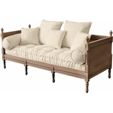 Loberon Sofa Douville Ornamentiniai raižiniai Pagalvėlės užvalkalai Skalbiami ir nuimami Gražūs galiniai rankenėliai Sofa Sėdimoji dalis Poliesterio linas Mango mediena Antikvarinė ruda/kreminė