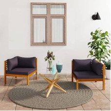 GuyAna Corner Sofas Set of 2 with Dark Grey Cushions Solid Wood Teak Couch Sofa with Sleep Function and Bed Box Sofa Bed Upholstered Corner Couch Set Corner Bed Couch