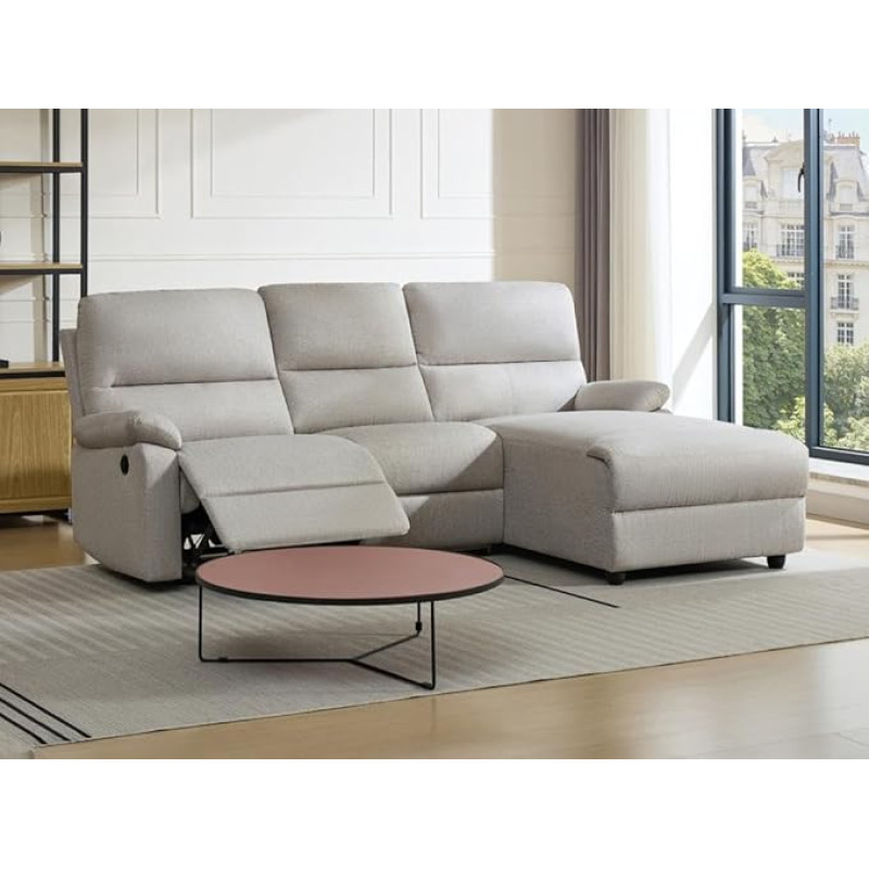 Vente-unique-Ecksofa Relaxsofa elektrisch - Stoff - Ecke Rechts - Beige - LUNANO