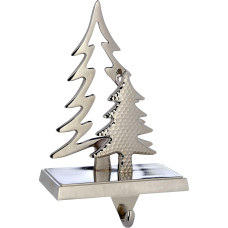 WeRChristmas Halter für den Weihnachtsstrumpf, Motiv: Weihnachtsbaum, 19 cm, Metall versilbert