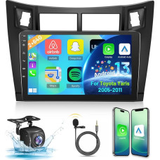 2G + 64G Android Car Radio for Toyota Yaris 2005-2011, 9 Inch Touchscreen Bluetooth Radio with Wireless Carplay & Android Car/WiFi/GPS/EQ/FM RDS Radio + Reversing Camera + Mic