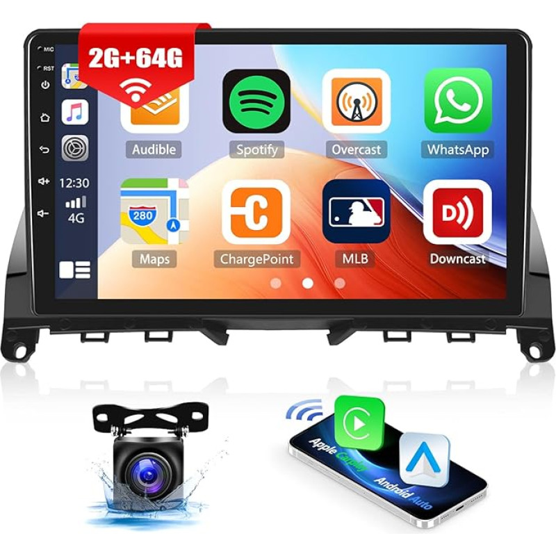 2G + 64G CAMECHO Android 13 automobilinis radijas su navigacija Mercedes-Benz C klasei W204 S204 2007-2010.9 colių automobilinis radijas su jutikliniu ekranu ir Carplay Android Car Mirror Link RDS WiFi Bluetooth + atbuline eiga