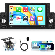 VECHTEL 1 Din Autoradio mit 5,9 Zoll IPS HD 2,5D Bildschirm Drahtloses Carplay Android Auto, Autoradio Touchscreen mit Bluetooth 5,0, Mirror Link, FM, USB, Typ-C, SWC, Mikrofon, Rückfahrkamera