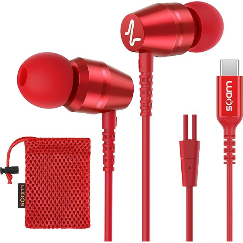 LUDOS OMNITONE USB C ausinės, 5 metų garantija iPhone 16 15 Pro Max Plus Samsung Galaxy S24 S23 Ultra S22 S21 FE S20 A53 A54, USB C tipo ausinės su mikrofonu į ausis su kabeliu iPad -