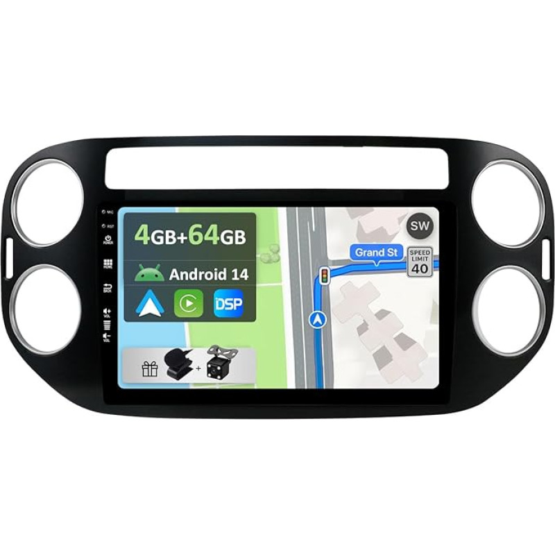 YUNTX [4GB + 64GB] Android 13 automobilinis radijas VW Golf Plus/Tiguan (2004-2016 m.)-[Integruotas CarPlay/Android Car/DSP/GPS]-9 colių IPS 2.5D kamera + MIC-DAB/Valdymo vairas/Mirror Link/Bluetooth
