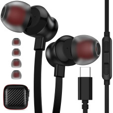 USB C Kopfhörer für Samsung Galaxy S24 S23 Ultra S23 S22 S21 FE S20 Z Flip 3 4 A55 A54, In-Ear Kopfhörer mit Mikrofon und Lautstärkeregler, Geräuschisolierung, Anti-Verhedderungs-Flachkabel, Hi-Fi