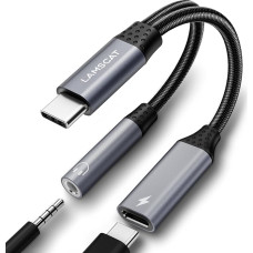 LAMSCAT USB C jungties adapteris su lizdu ir įkrovimas, 2 in 1 C tipo adapteris su 3,5 mm ausinėmis, palaikantis 60 W greitąjį įkrovimą, skirtas 