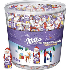 Milka Mini Santa Claus, 1 x 1540 g, kalėdinis šokoladas, didelė pakuotė, advento kalendorius, 175 gabalėliai, 3 rūšių mišinys, kalėdiniai saldumynai, pagaminti iš 100 % Alpių pieno šokolado