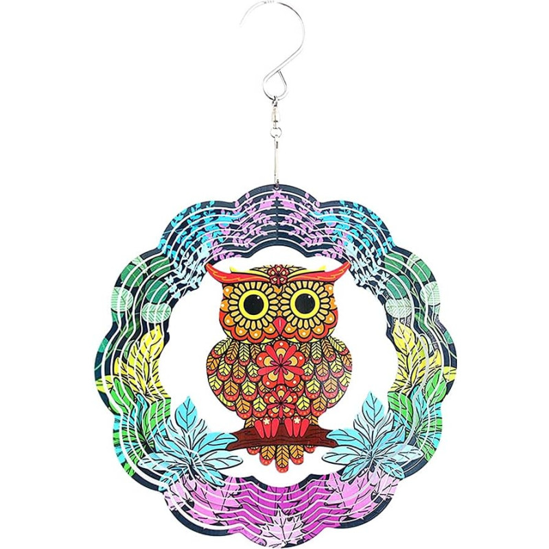 CENPEK Sodo metalinis 3D pelėdos vėjo giesmininkas Nerūdijančio plieno besisukantis vėjo giesmininkas, kabantis sodo kiemo meno dekoracijos