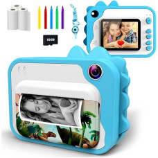 ULEWAY Children's Camera, Digital Camera Instant Camera Print 1080P 2.4 Inch Screen Video Camera Black and White Photo Camera with 32GB Card, 3 Rolls of Printing Paper, 5 Colours, Brush Pen, Blue