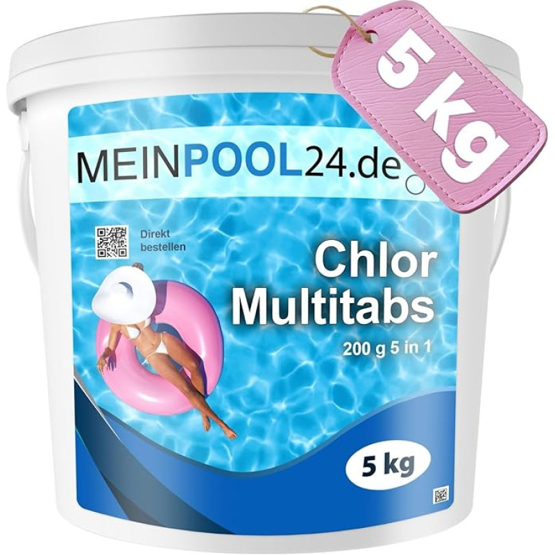 MEINPOOL24.DE Chlorine Multitabs 5 in 1-200 g Tabs Multi Chlor tabletės - 5 fazių poveikis saugiai ir švariai baseino priežiūrai - Higieniškas baseino vanduo - Pagaminta Europoje - krištolo skaidrumo vandeniui